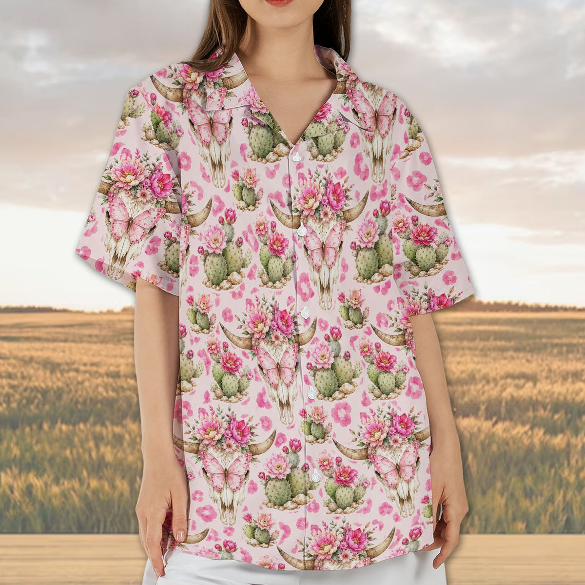Family matching outfits featuring the pink western hawaiian shirt