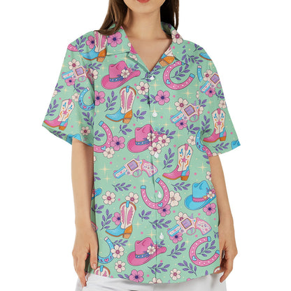 Lifestyle view of people wearing the western floral hawaiian shirt