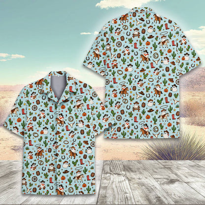 Front view of the holiday pattern on the matching family hawaiian shirt