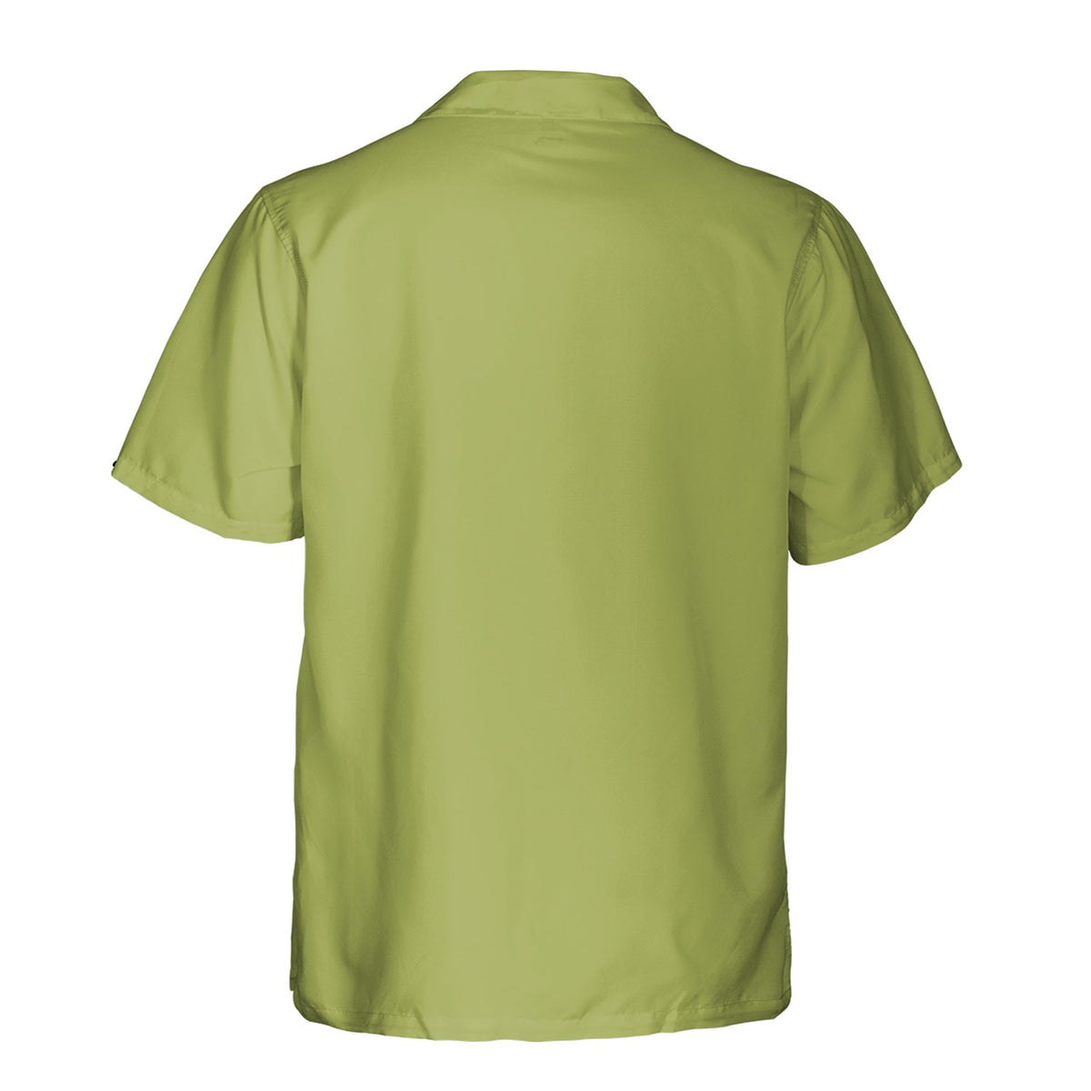 Back view of the solid olive green hawaiian shirt