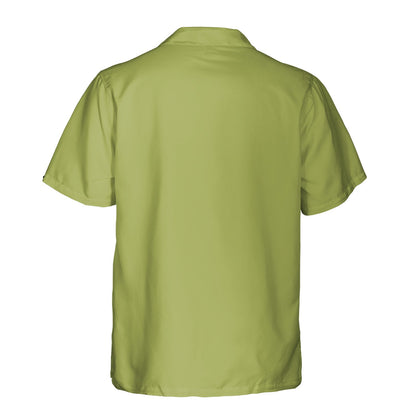 Back view of the solid olive green hawaiian shirt