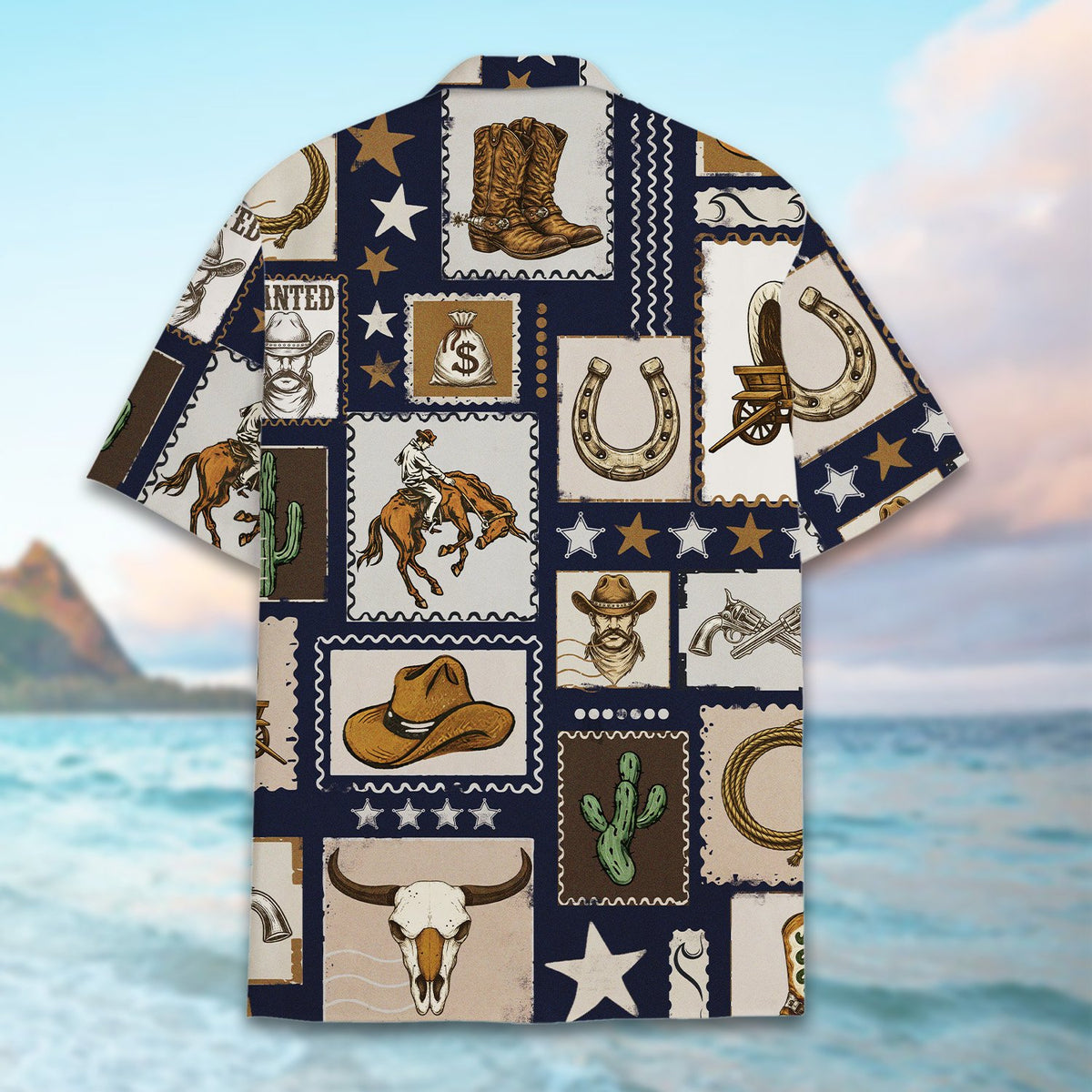 Second back view of the western pattern matching family hawaiian shirt