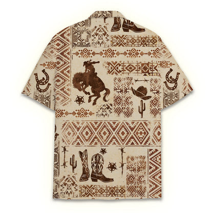 Alternate back view of the brown and beige western hawaiian shirt
