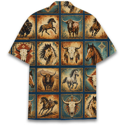 Back view of the blue western hawaiian shirt
