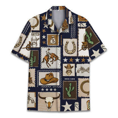 Another front view of the matching family hawaiian shirt in navy