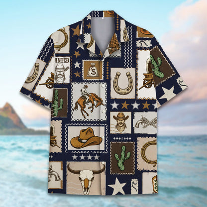 Close up front view of the western hawaiian shirt pattern
