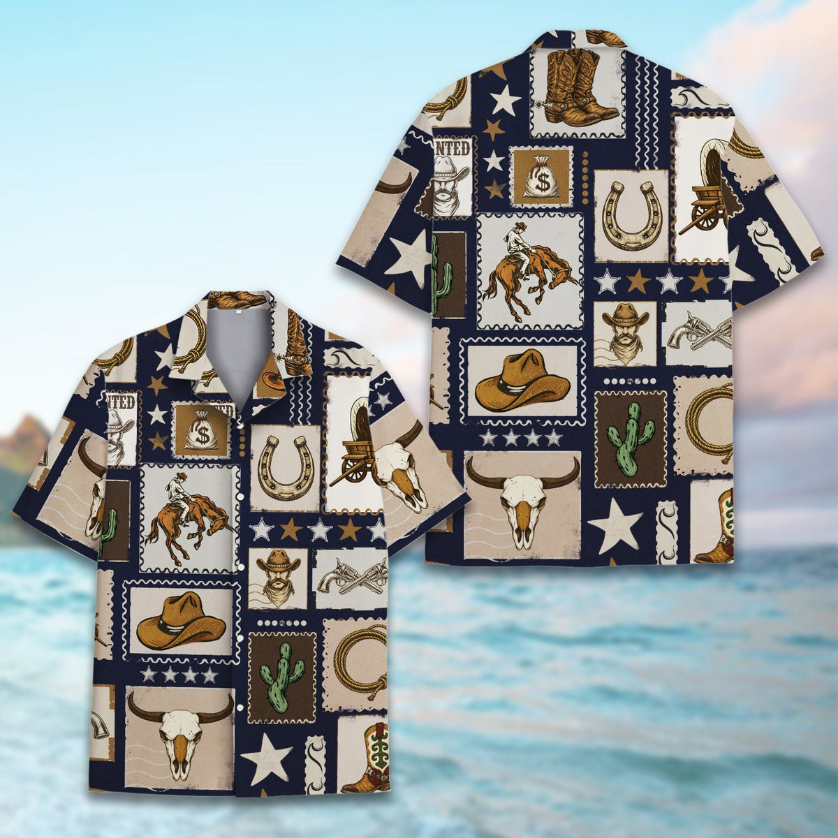 Styled front view of the family hawaiian shirt