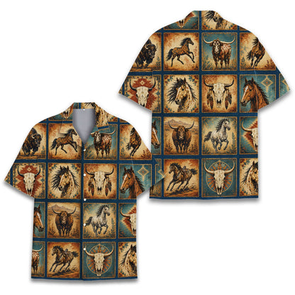 Front view of the matching family hawaiian shirt with western design