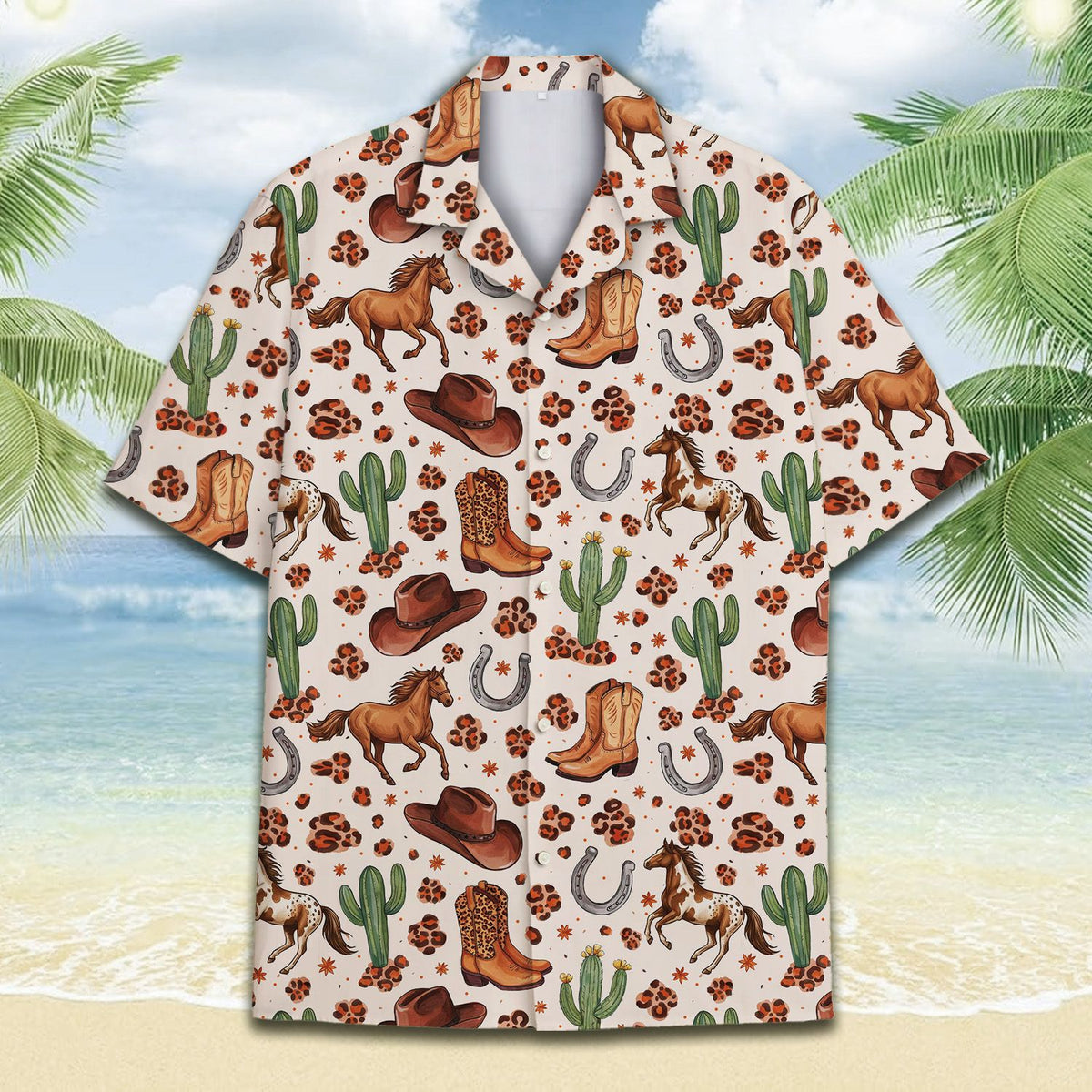 Another lifestyle shot of the western hawaiian shirt