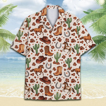 Another lifestyle shot of the western hawaiian shirt