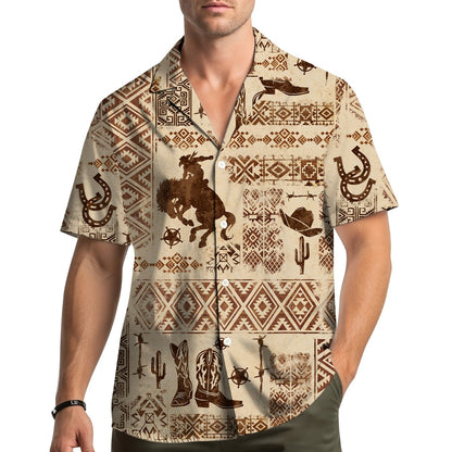Lifestyle view showing the western hawaiian shirt worn outdoors