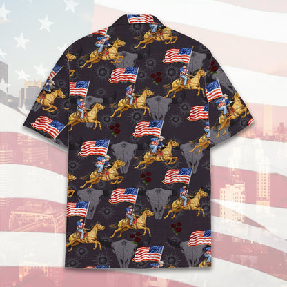 Another back view of the patriotic cowboy hawaiian shirt