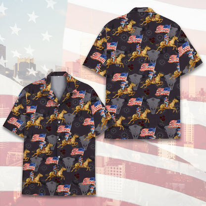 Another front view of the patriotic matching family hawaiian shirt