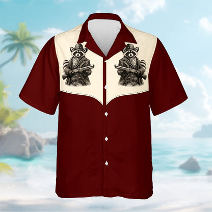 Detailed front view of the raccoon western shirt