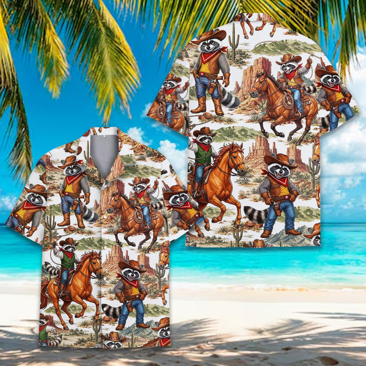 Third lifestyle view showcasing the fun western raccoon design