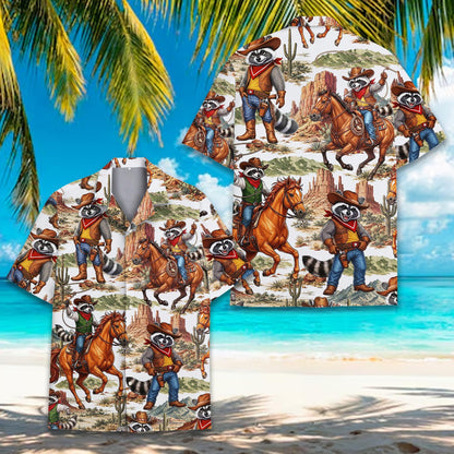Third lifestyle view showcasing the fun western raccoon design