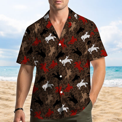 Second lifestyle view of the western rodeo hawaiian shirt on a model