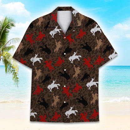 Fifth lifestyle view of the western rodeo hawaiian shirt on a model