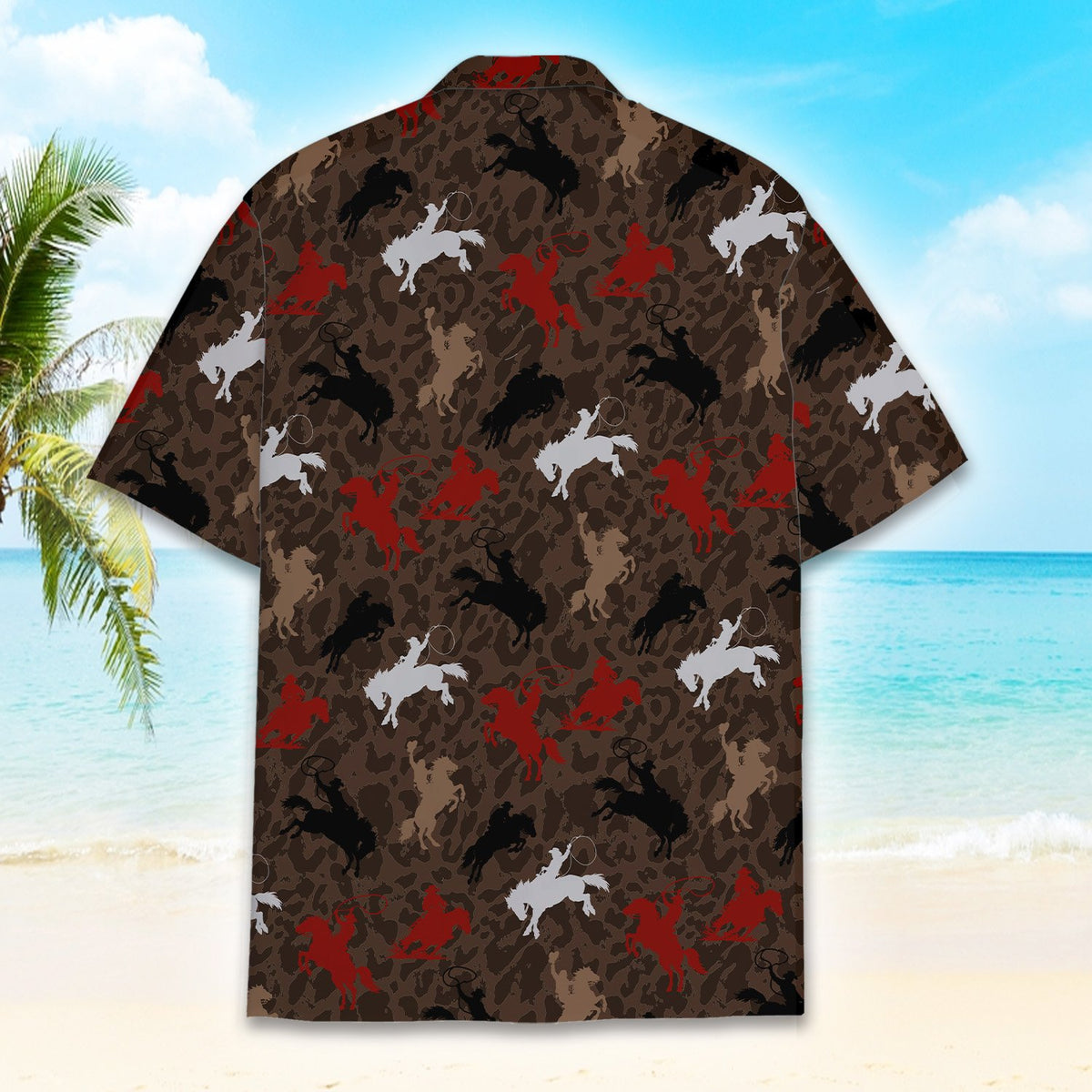 Sixth lifestyle view of the western rodeo hawaiian shirt on a model