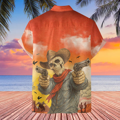 Western skeleton hawaiian shirt, back angle view