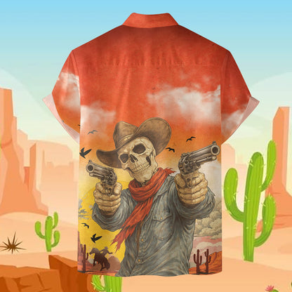 Western skeleton hawaiian shirt, detailed back view