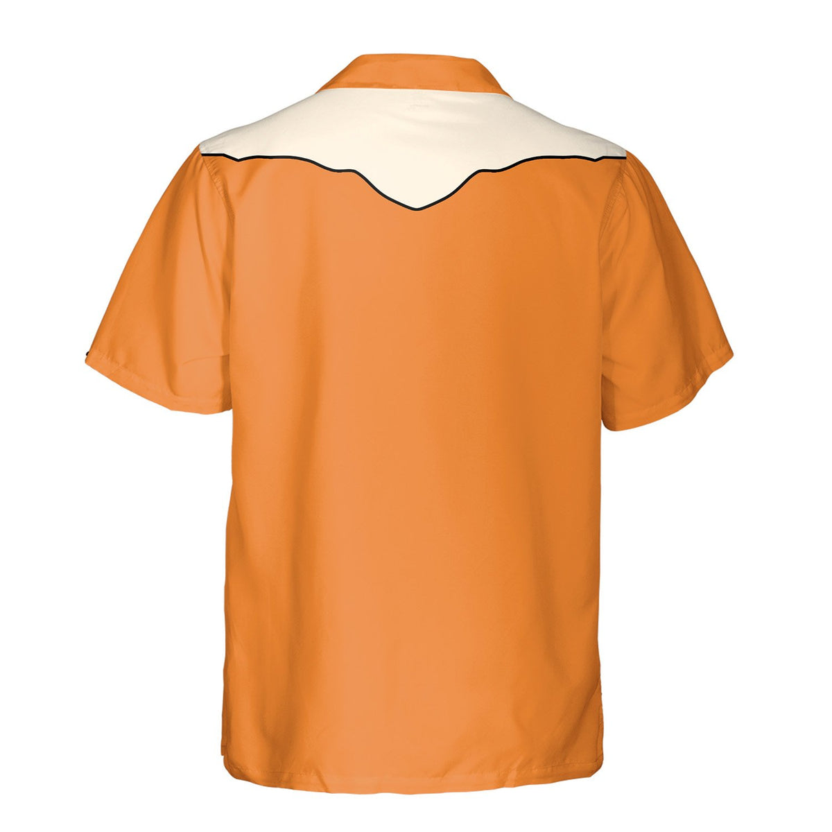 Back view of the solid with graphic hawaiian shirt