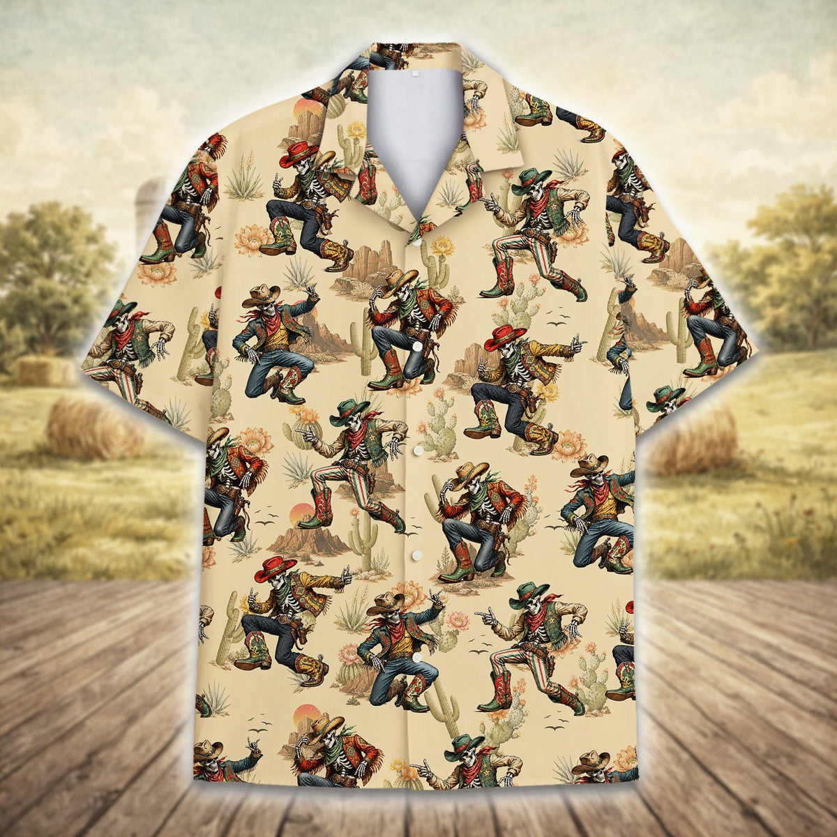 Close up front view of the halloween hawaiian shirt