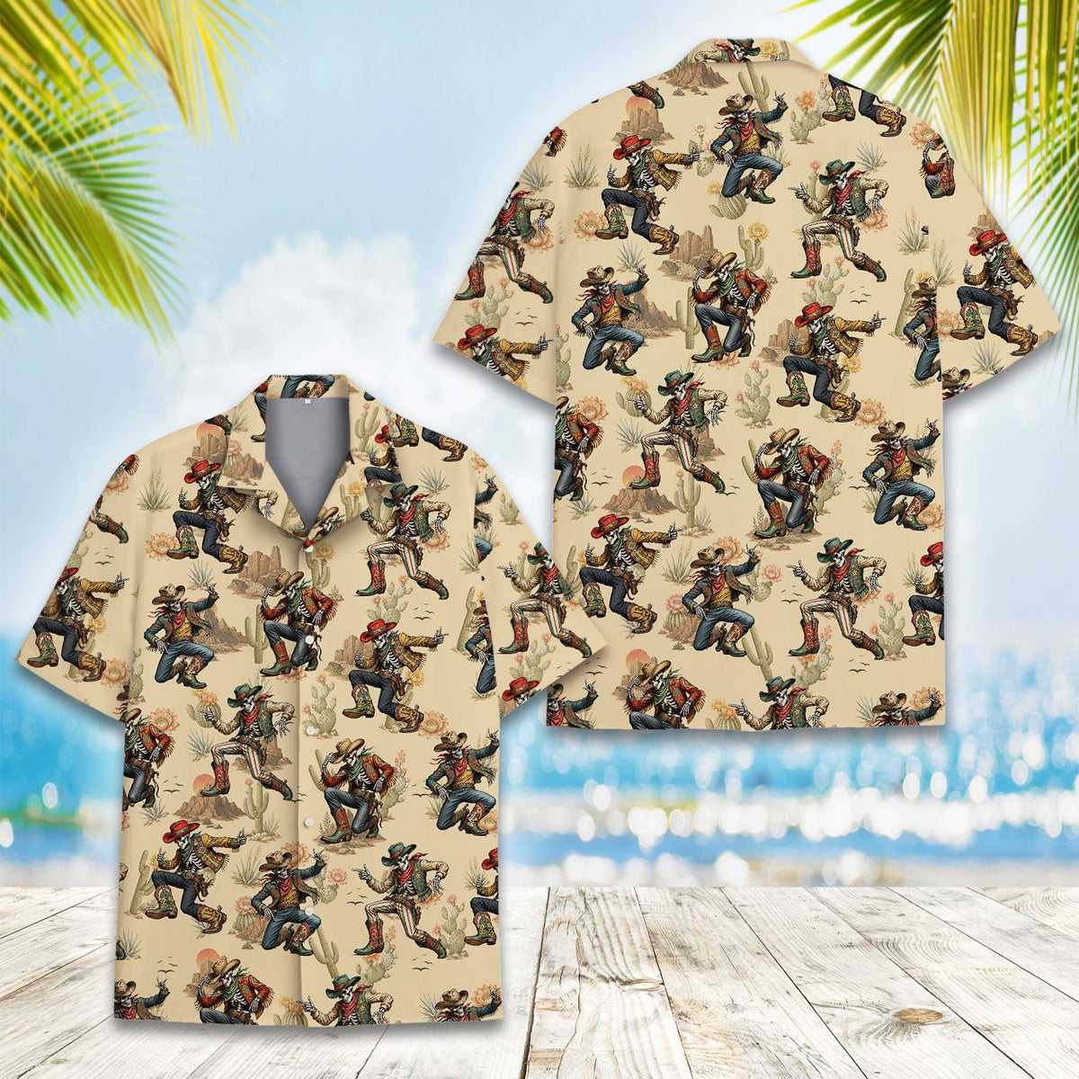 Alternative front view showing cacti and skeletons print