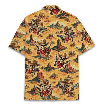 Back view of the western skull hawaiian shirt showing repeating pattern