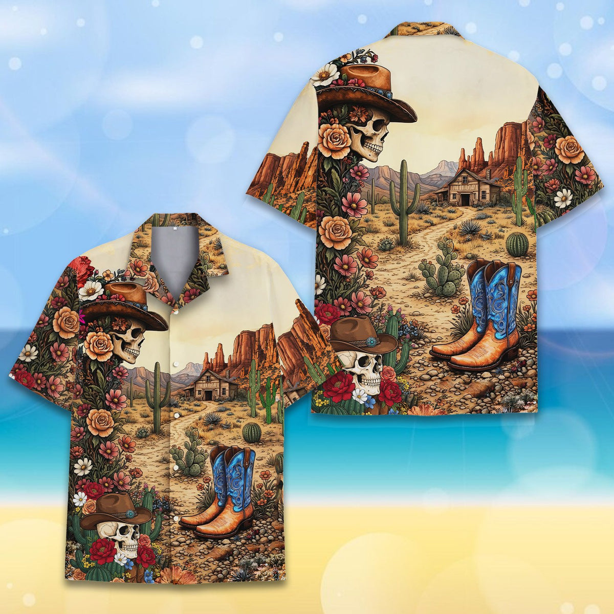 Close up front view of the hawaiian western shirt pattern