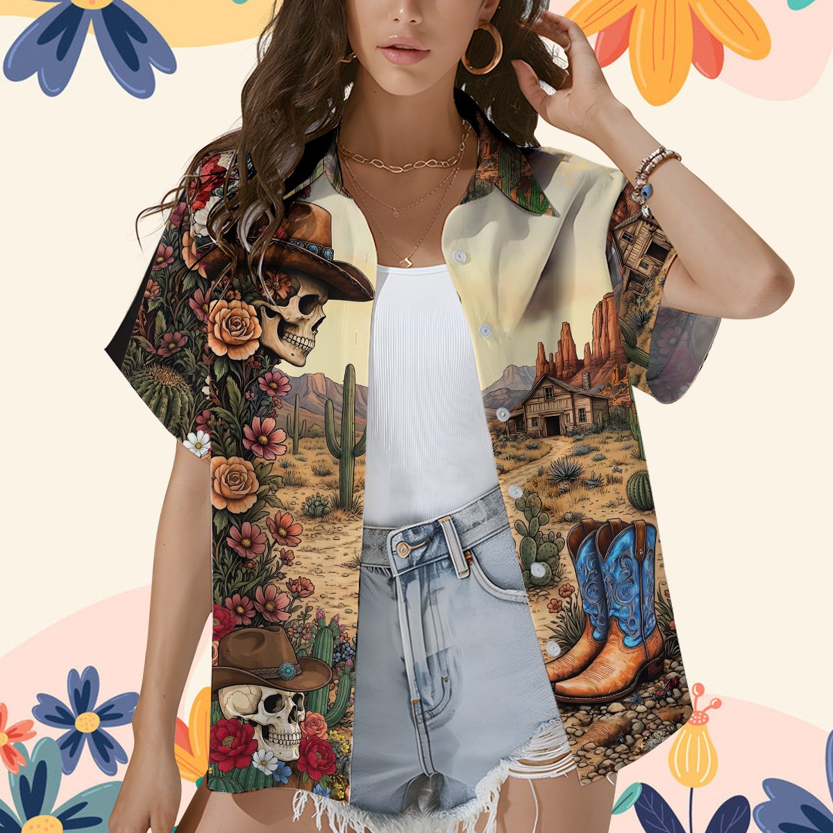 Outdoor lifestyle perspective of the desert landscape hawaiian shirt
