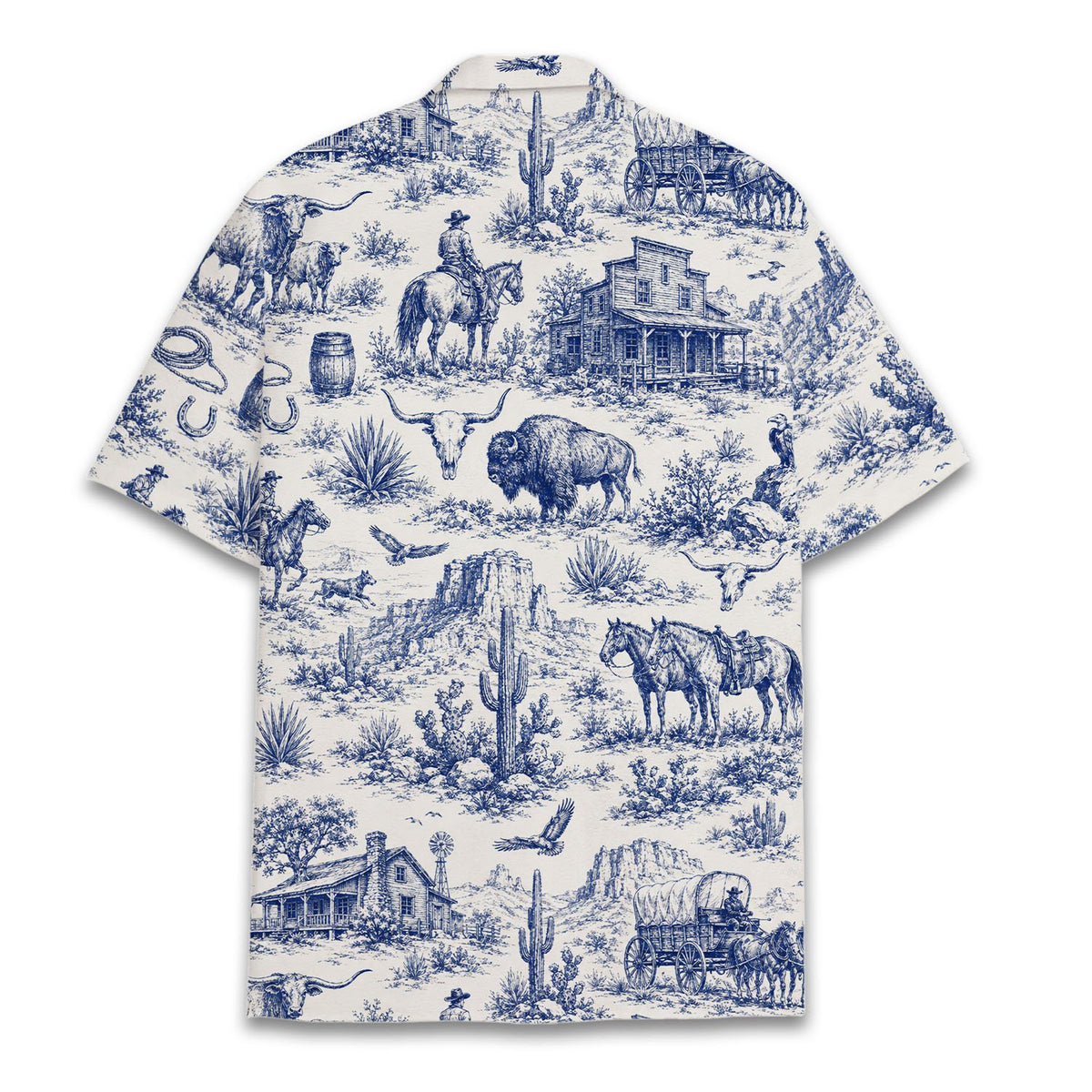 Back view of the western toile hawaiian shirt