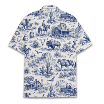 Back view of the western toile hawaiian shirt