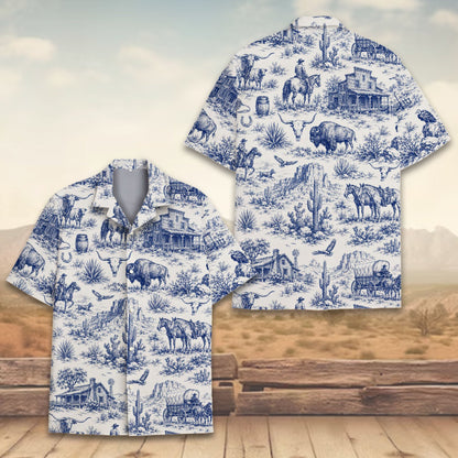 Detail view of the polyester material and old western building motifs