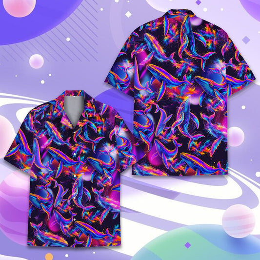 Main view of the whales and cosmic space hawaiian shirt