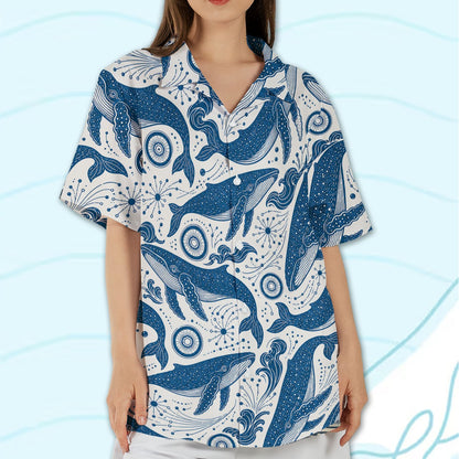 Fifth lifestyle view of the family matching outfits featuring blue whales