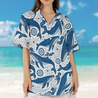 Sixth lifestyle view of the white whales hawaiian shirt on a sunny day