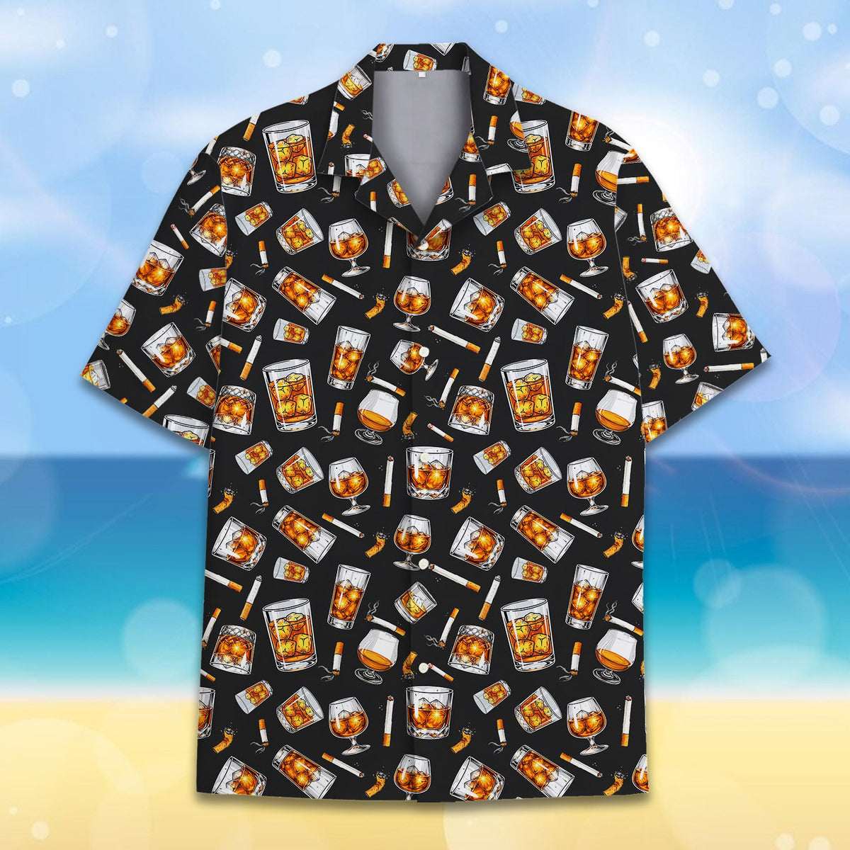 Alternative front view of the whiskey hawaiian shirt