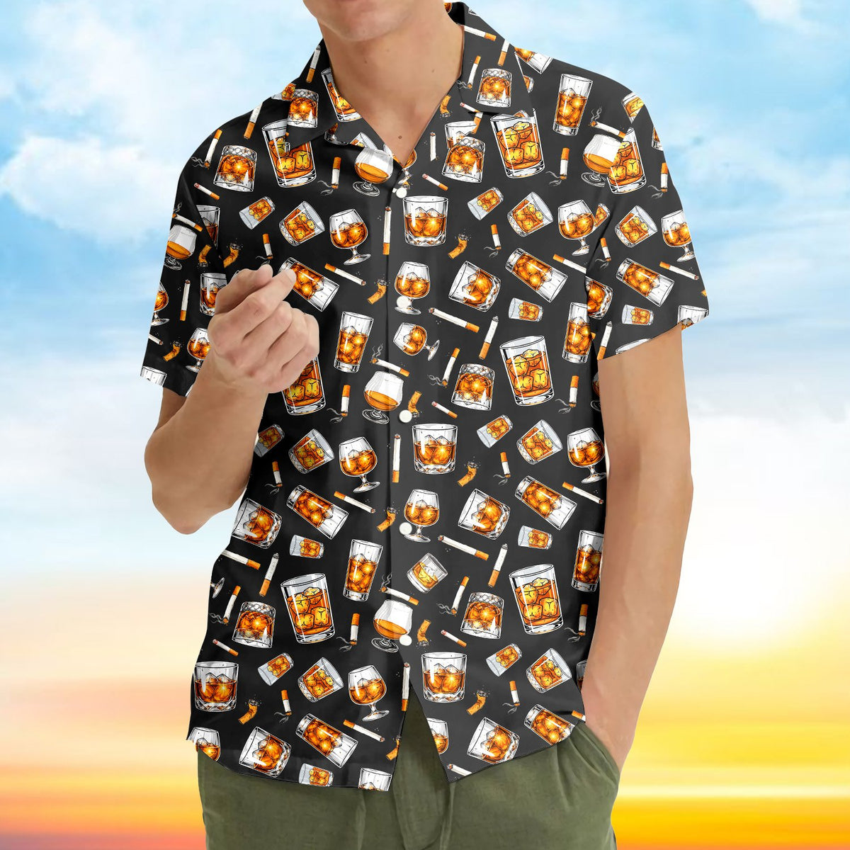 Lifestyle view of the matching family hawaiian shirts