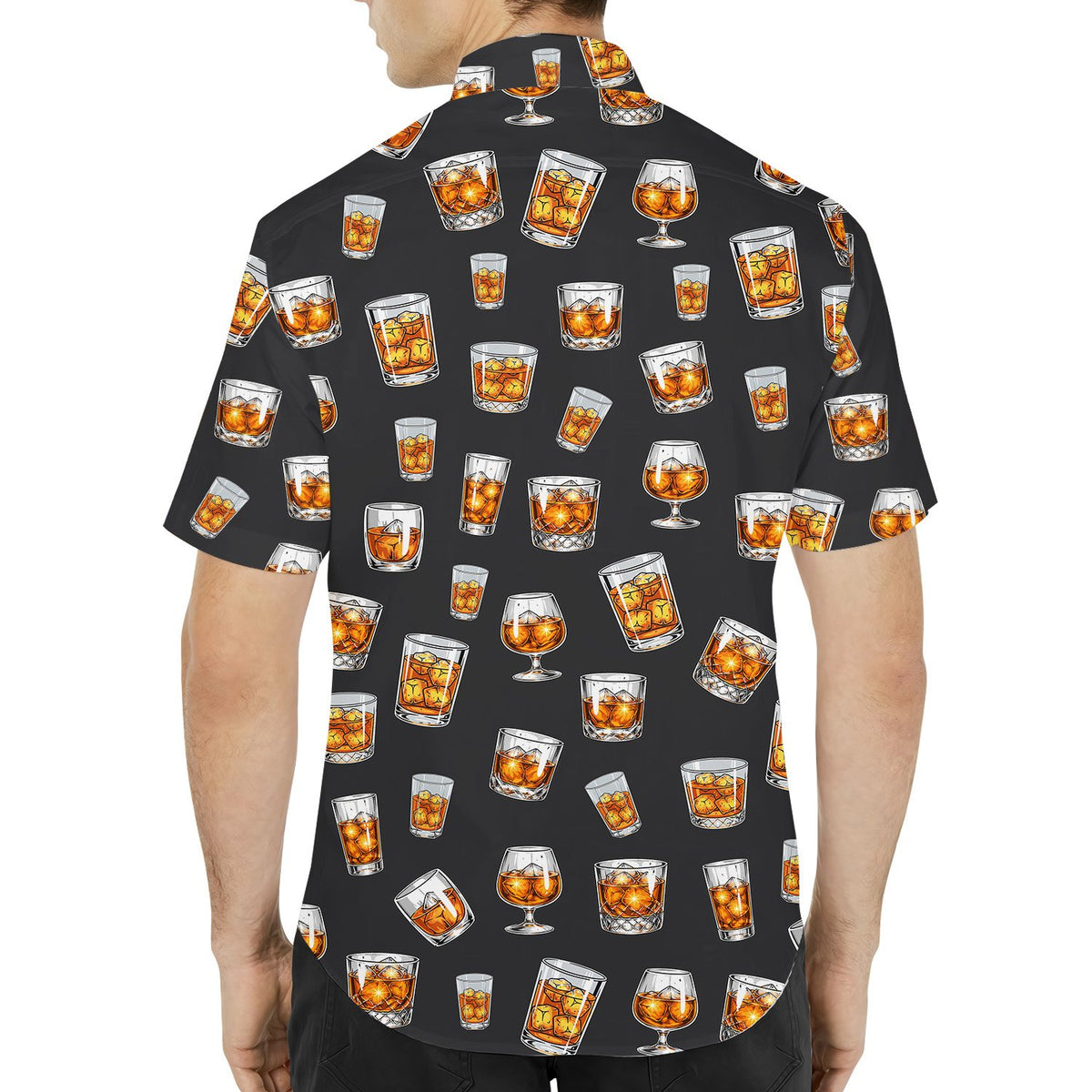 Detailed back view of the bourbon pattern hawaiian shirt