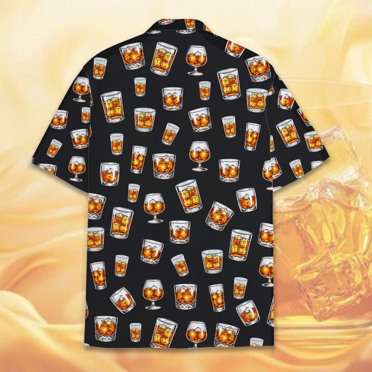 Back view of the black whiskey / bourbon hawaiian shirt