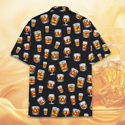 Back view of the black whiskey / bourbon hawaiian shirt