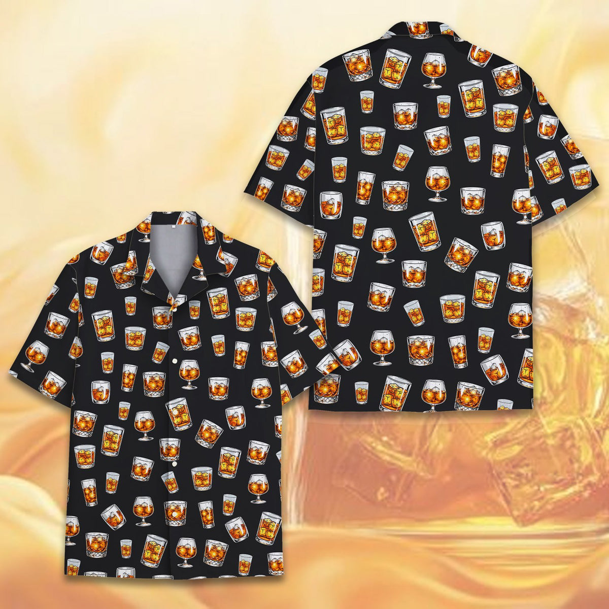Another front detail of the whiskey hawaiian shirt