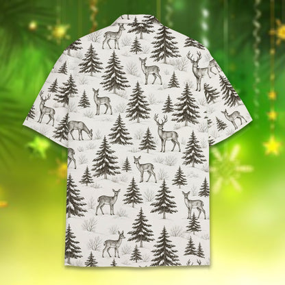 Back view of the white winter hawaiian shirt, alternate angle