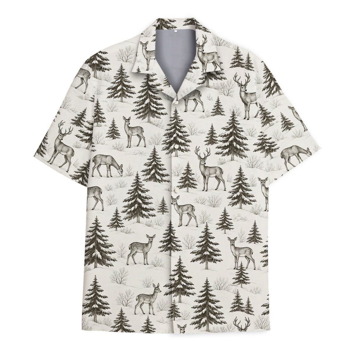 Winter woodland hawaiian shirt, main view on white background