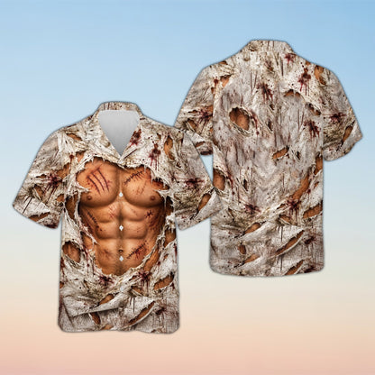 Alternative view of the matching family hawaiian shirts with zombie design