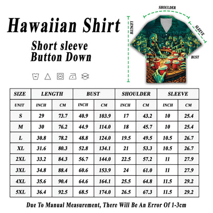 Alternative lifestyle or flat view of the green zombies hawaiian shirt