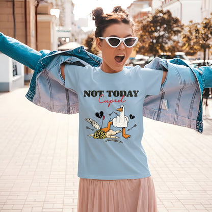 Fifth lifestyle view showing the anti-valentine's day t-shirt in a blue setting
