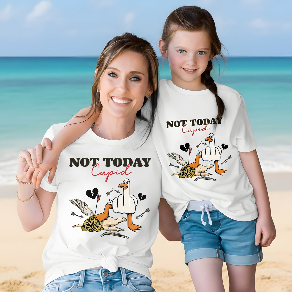 Lifestyle view of people wearing the anti-valentine's day t-shirt