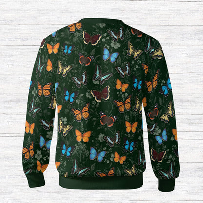Back view of the vibrant butterfly floral cardigan showing the all-over botanical print
